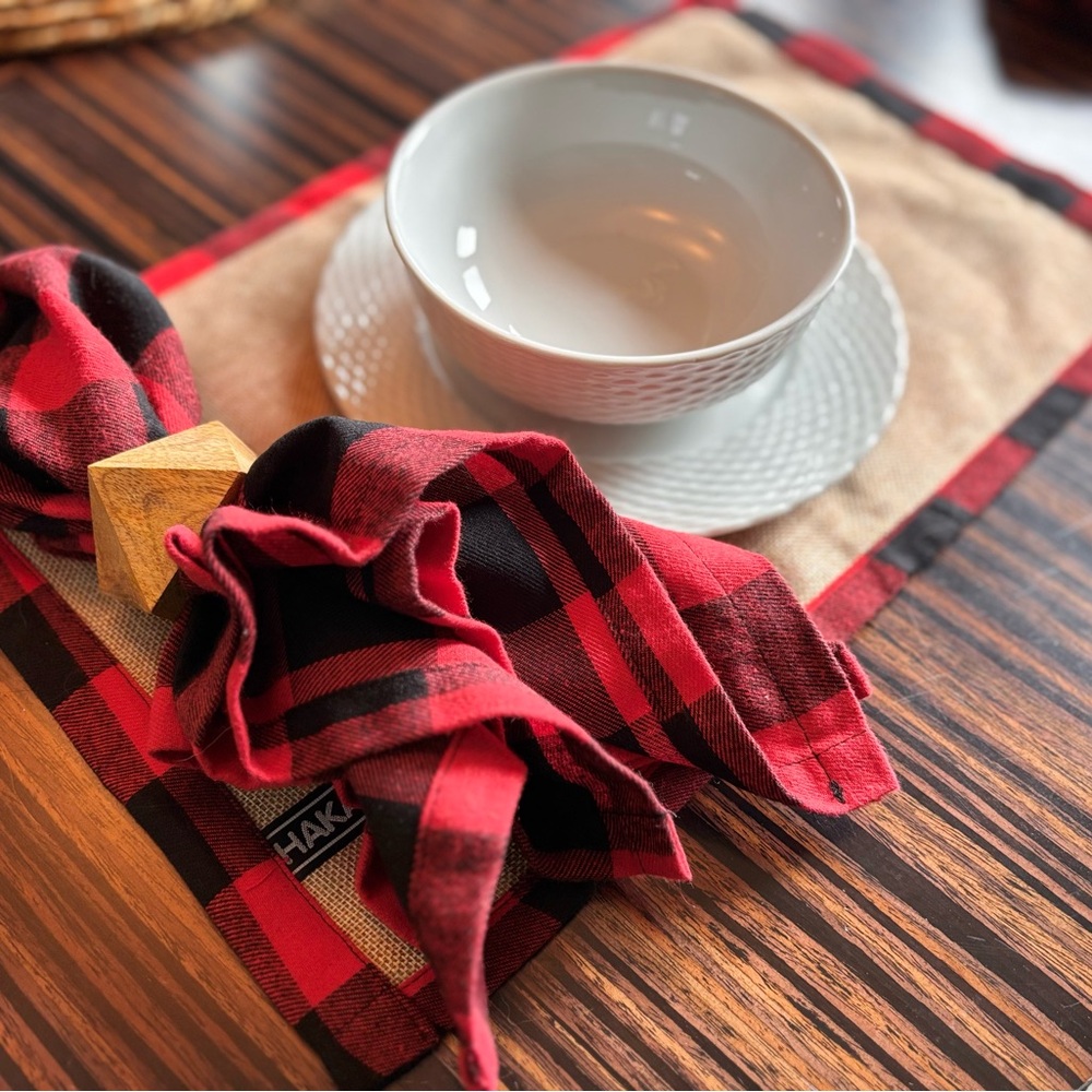 Rustic Buffalo Check Burlap Placemats with Matching Napkins-Set of 6